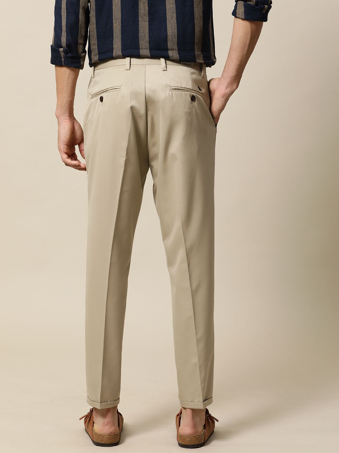 Mr Bowerbird Men Khaki Tailored Fit Pleated Trousers