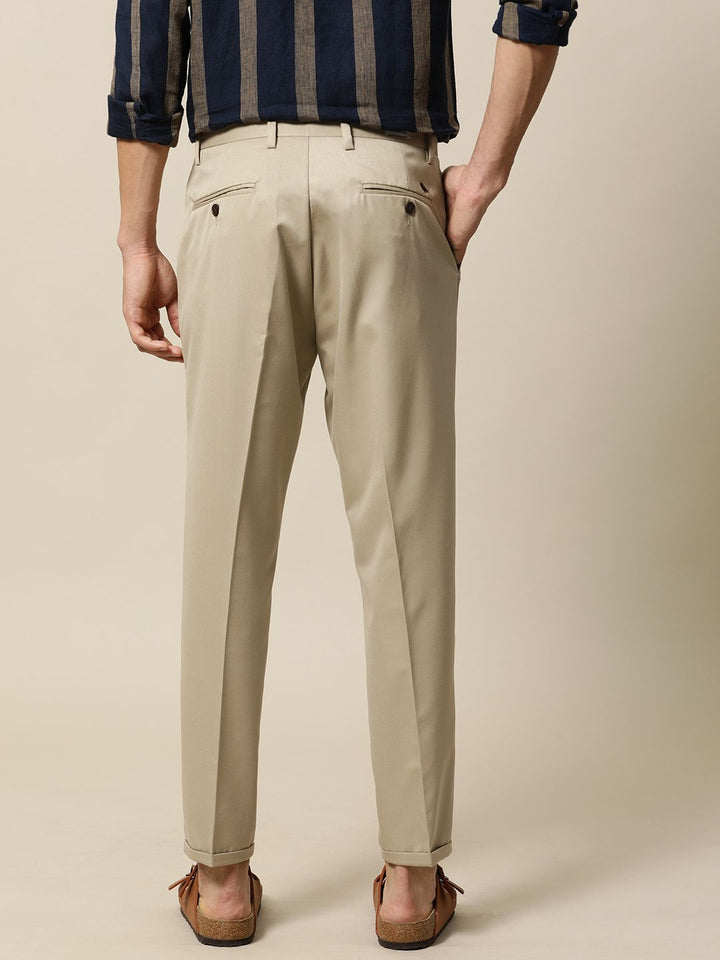 Mr Bowerbird Men Khaki Tailored Fit Pleated Trousers