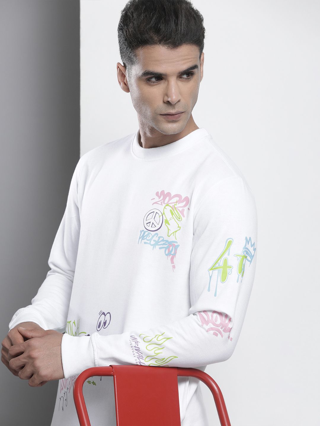 The Indian Garage Co Men White Printed Sweatshirt