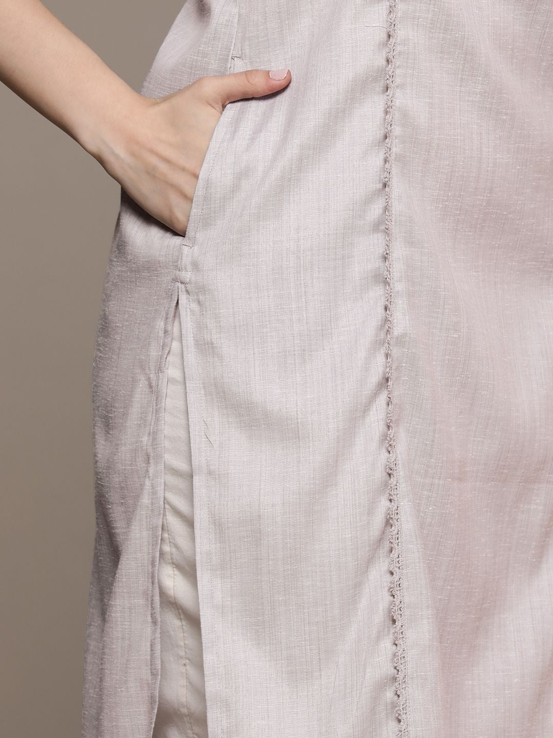 House of Pataudi Self Design Lace Detail Rozana Kurta