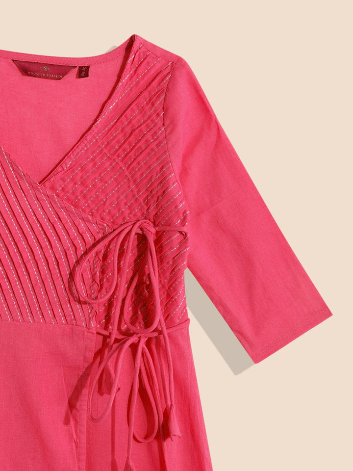House of Pataudi Girls Rozana Angrakha Pure Cotton Kurta with Pyjamas