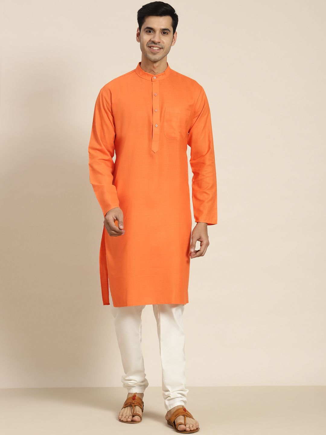 SOJANYA Men Orange Kurta with Churidar
