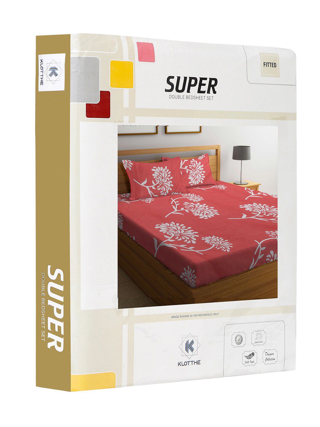 KLOTTHE Red Floral 300 TC King Size Fitted Bedsheet with 2 Pillow Covers
