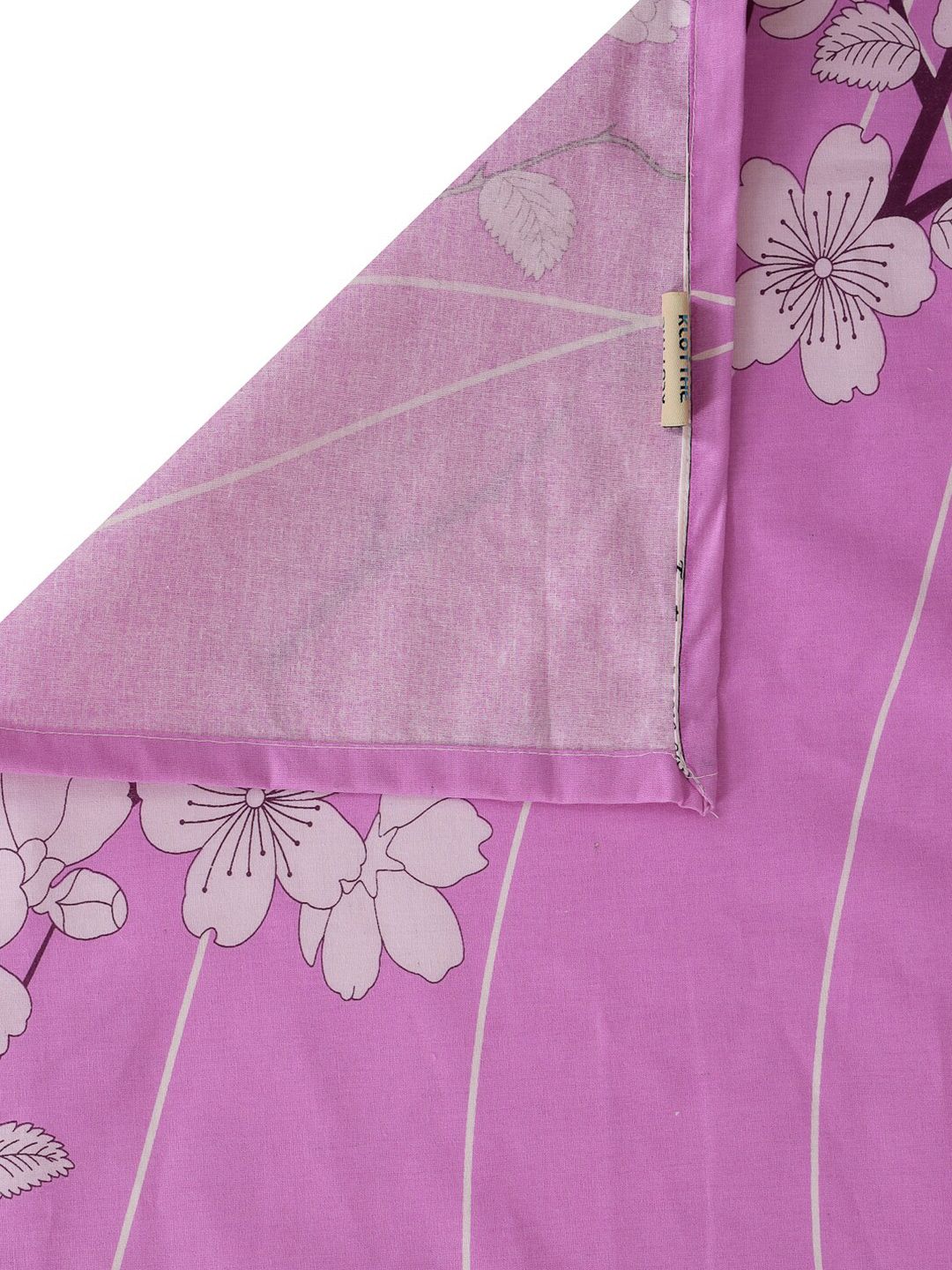 KLOTTHE Purple & White Floral Pure Cotton 400 TC Double King Bedsheet With 2 Pillow Covers