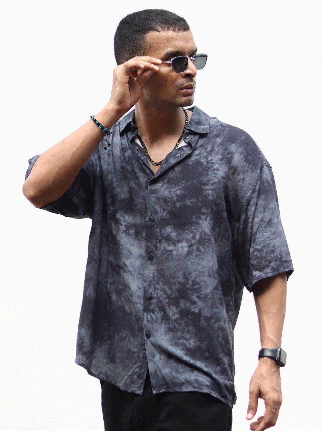 Powerlook Grey India Slim Oversize Opaque Tie & Dye Casual Shirt