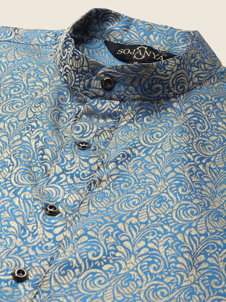 SOJANYA Woven Design Mandarin Collar Silk Cotton Kurta