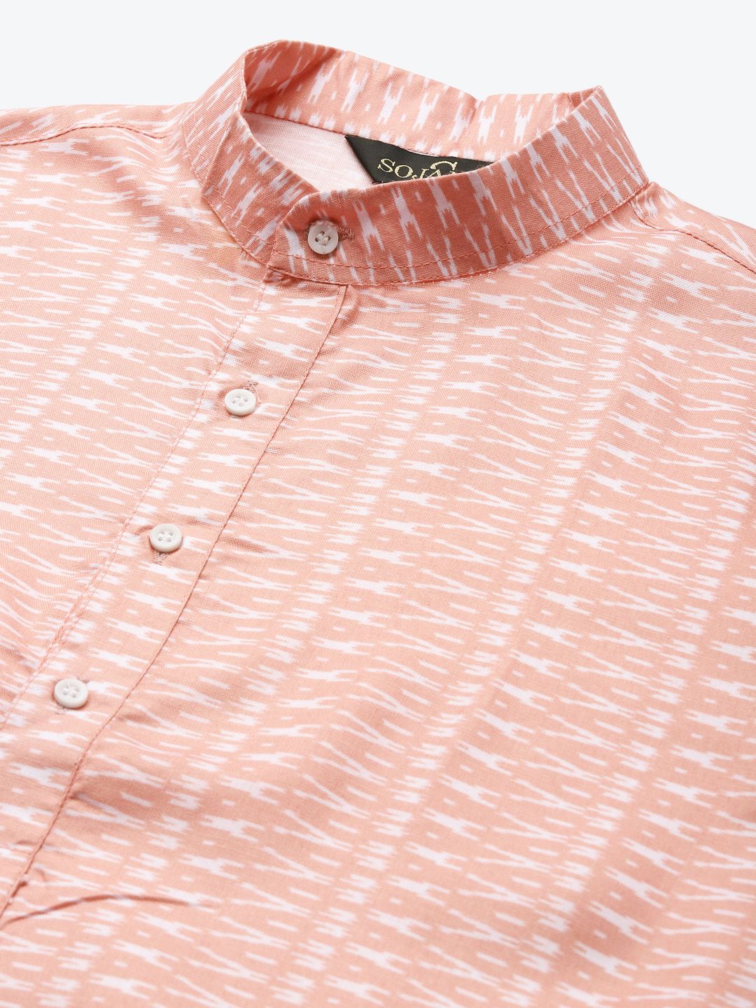 SOJANYA Men Peach-Coloured & White Pure Cotton Leheriya Printed Kurta