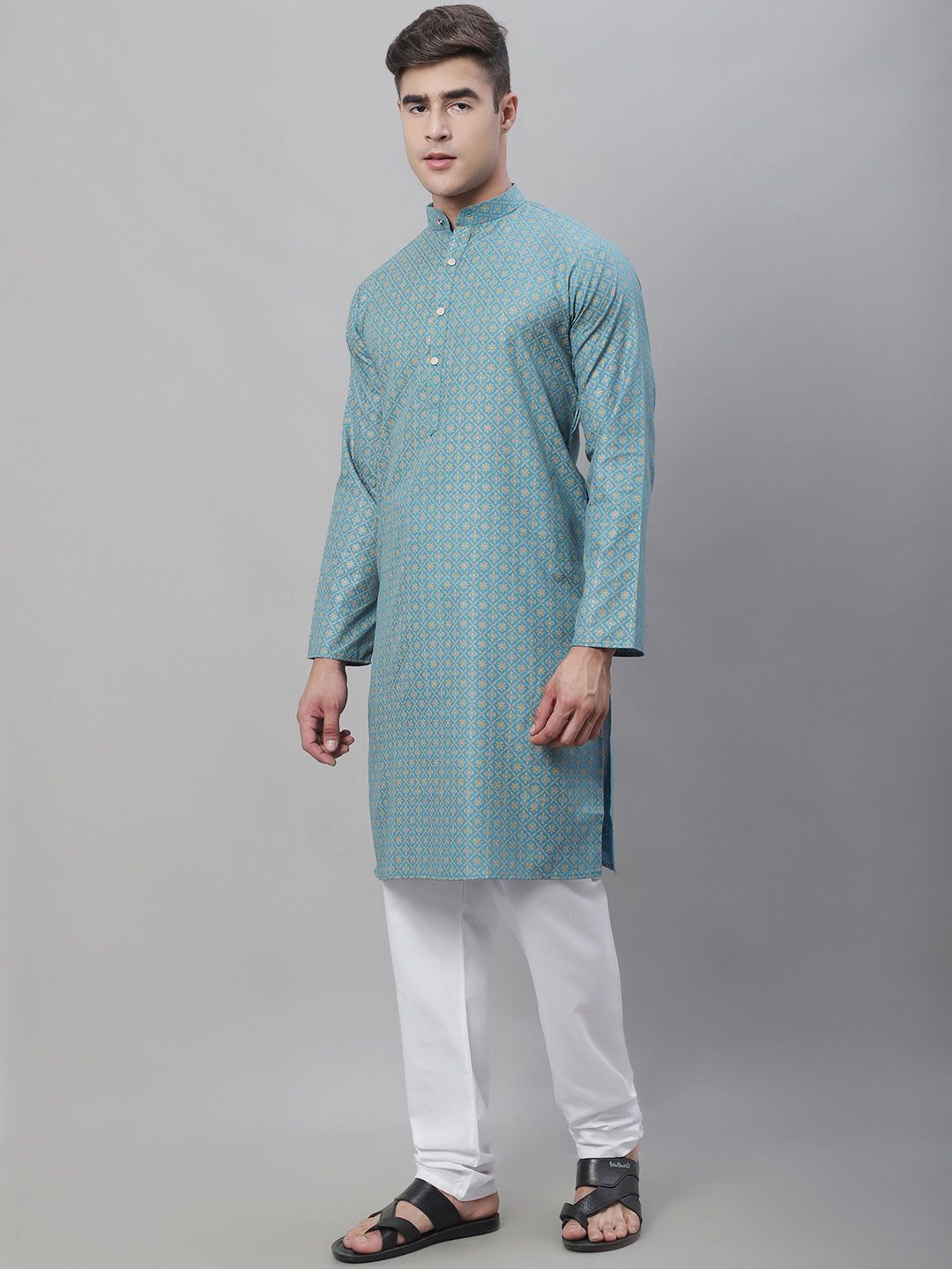 SOJANYA Kurta Linen Kapas Bercetak Motif Etnik Dengan Churidar