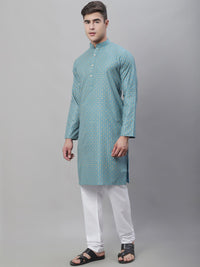 SOJANYA Kurta Linen Kapas Bercetak Motif Etnik Dengan Churidar