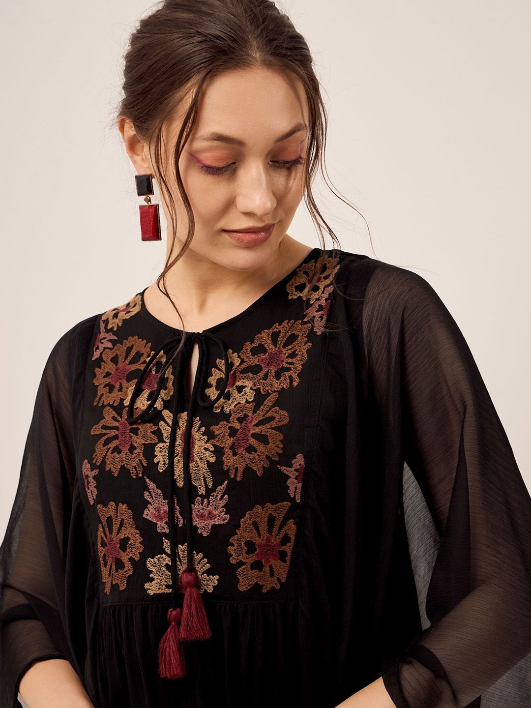Antheaa Black Embroidered Top With Palazzo
