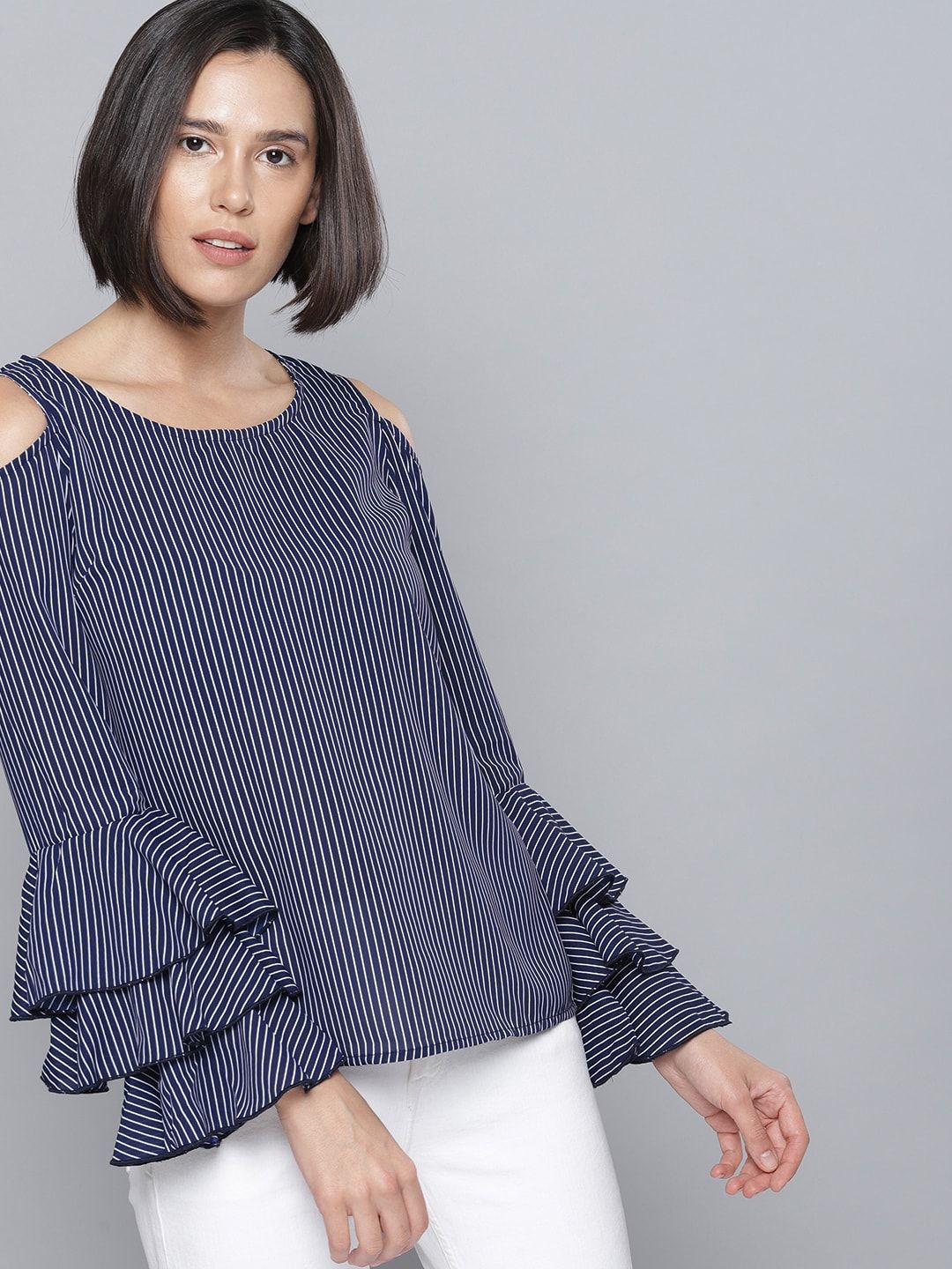 Tokyo Talkies Women Navy Blue & White Striped Top