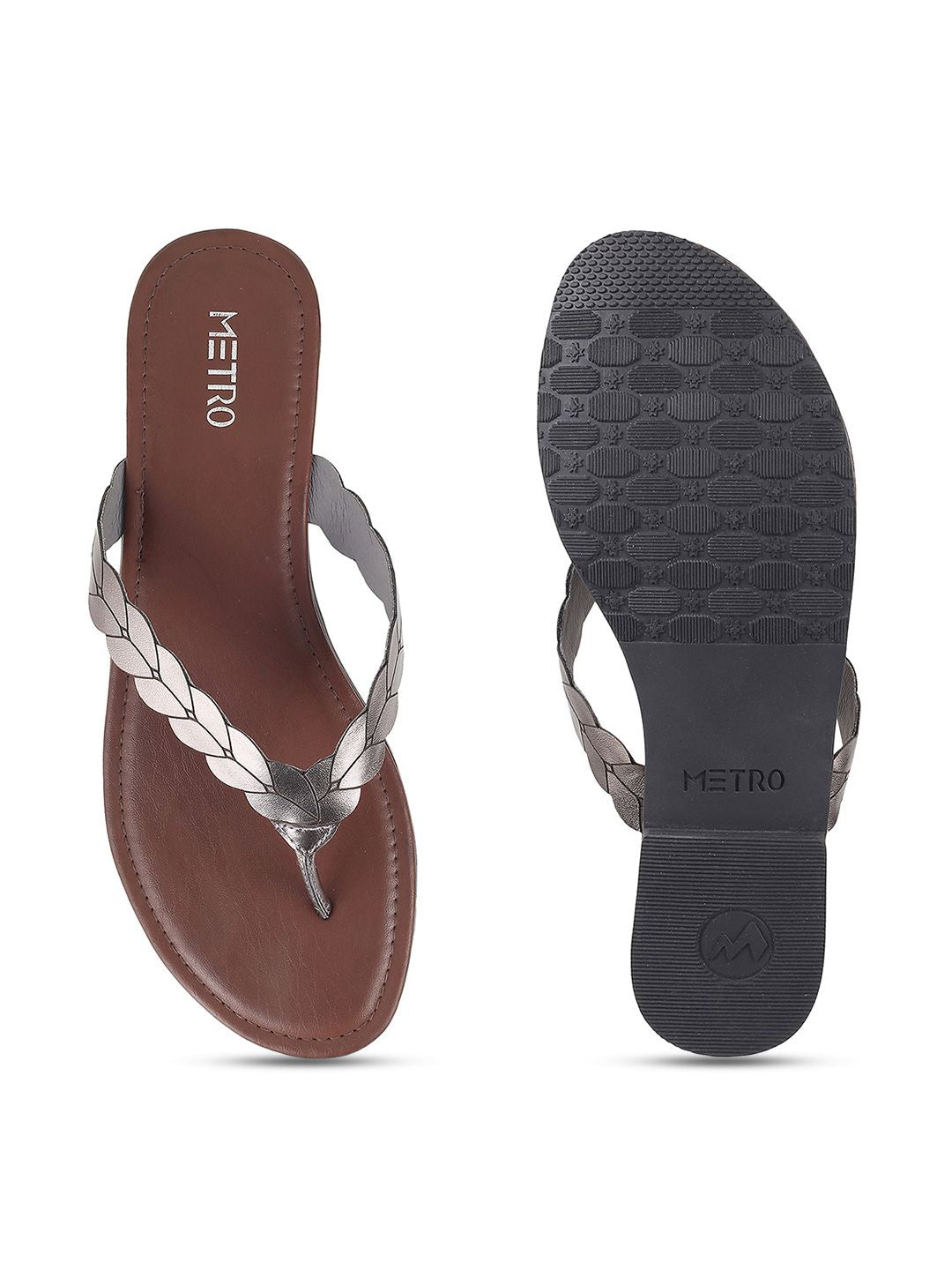 Metro Women Grey Solid Open Toe Flats