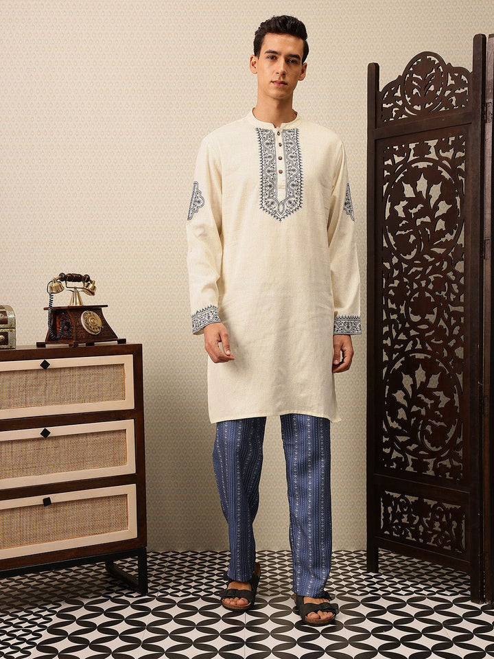 House of Pataudi Floral Embroidered Pure Cotton Jashn Kurta with Trousers