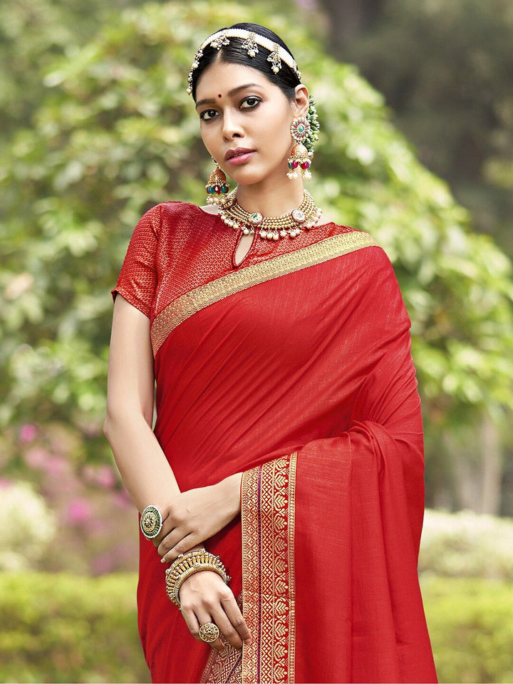 Saree mall Red & Gold-Toned Zari Silk Blend Sarees