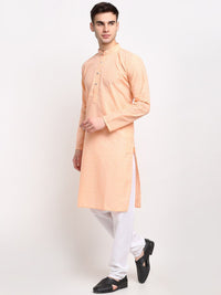 Jompers Men Orange & White Geometric Embroidered Pure Cotton Kurta With Churidar