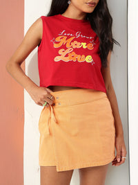 DressBerry Grunge Hearts, More Love Printed Sleeveless Crop T-shirt