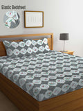 KLOTTHE Grey Floral Printed 300 TC Fitted Super King Double Bedsheet with 2 Pillow Covers