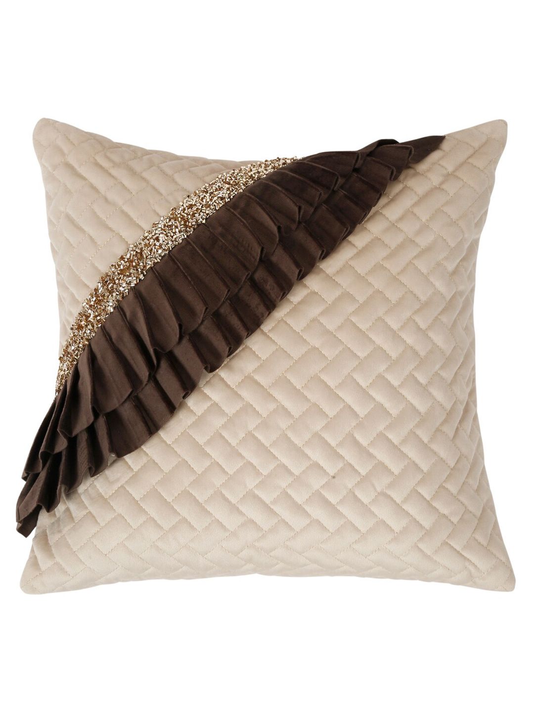 HOSTA HOMES Off White & Brown 2 Pieces Embellished Square Cushion Covers