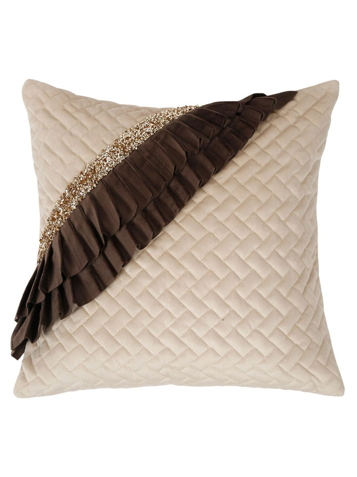 HOSTA HOMES Off White & Brown 2 Pieces Embellished Square Cushion Covers
