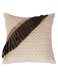 HOSTA HOMES Off White & Brown 2 Pieces Embellished Square Cushion Covers