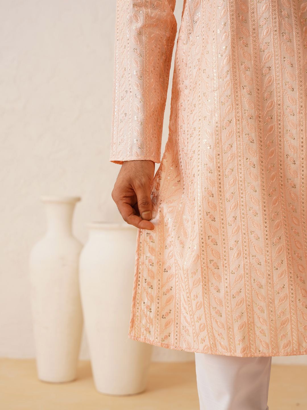 SOJANYA LUXE Mandarin Collar Embroidered Regular Thread Work Kurta with Pyjamas