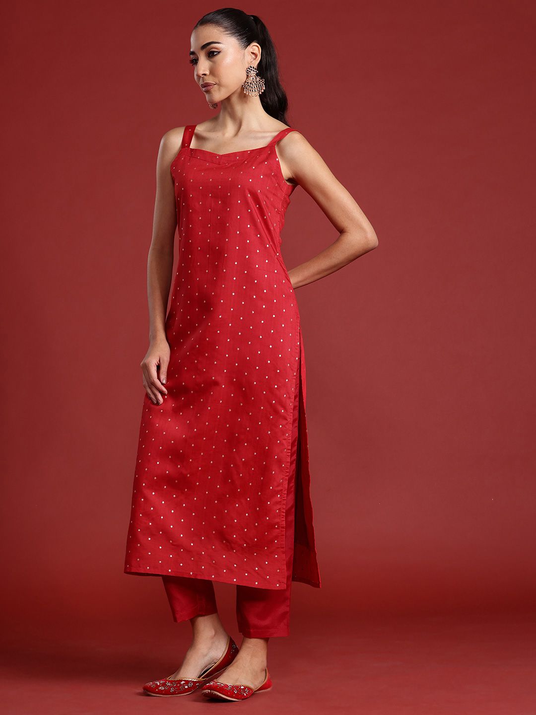 Indo Era Zari Chanderi Silk Kurta With Trousers & Dupatta