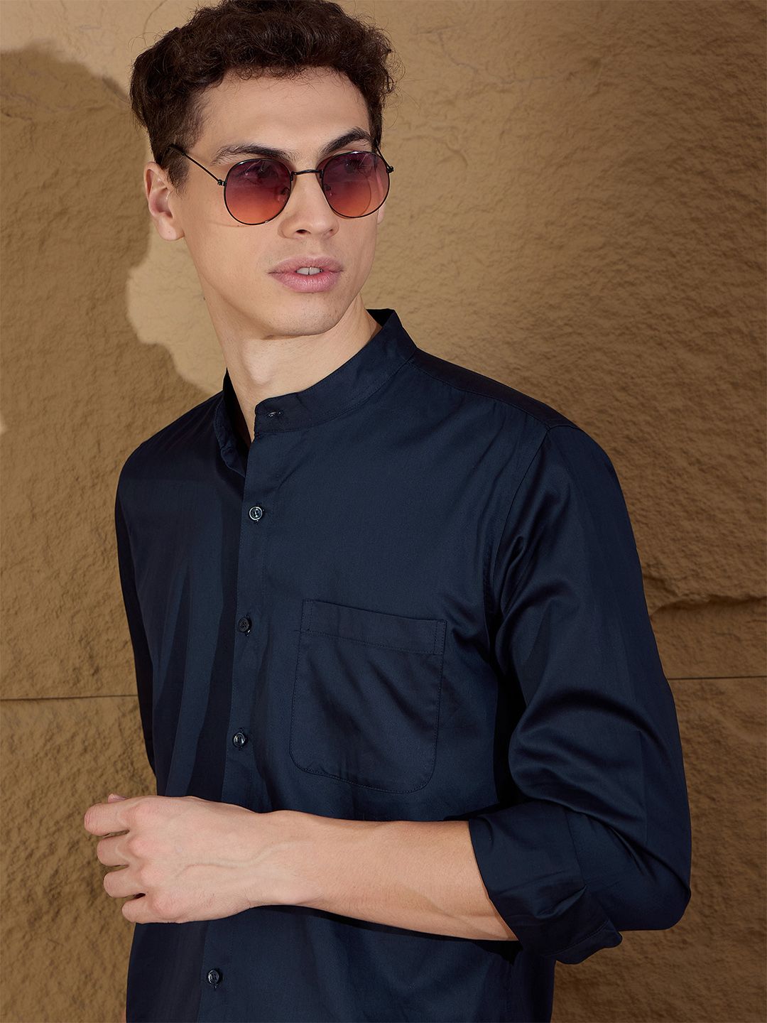 DENNISON Men Smart Mandarin Collar Solid Cotton Casual Shirt