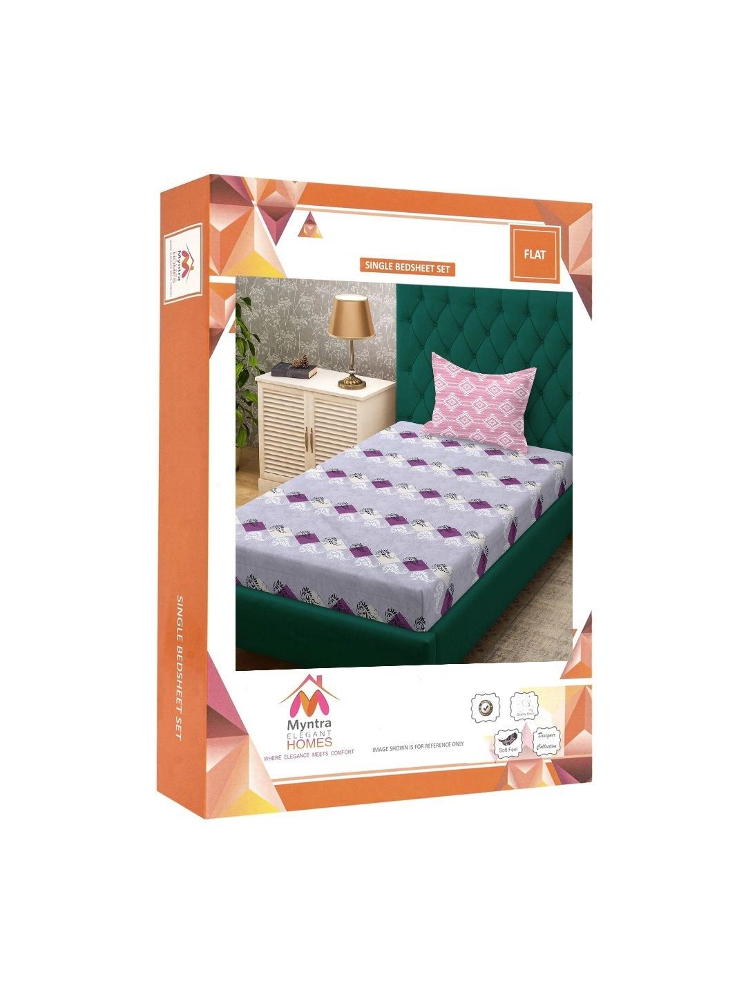 Myntra Elegant Homes Purple & Blue Geometric 400 TC Single Bedsheet with 1 Pillow Covers