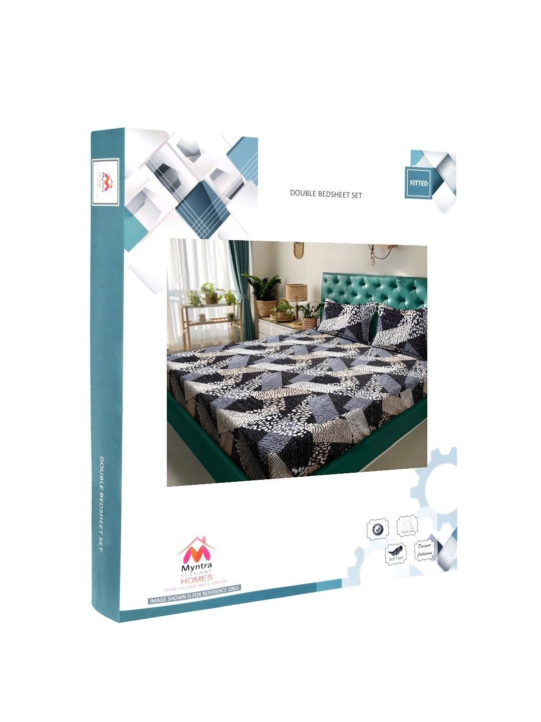 Myntra Elegant Homes Black & Brown Geometric 300 TC Bedsheet with 2 Pillow Covers