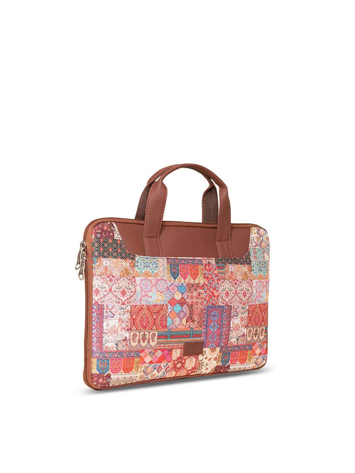 ZOUK Women Brown & Pink Printed Jute Laptop Sleeve
