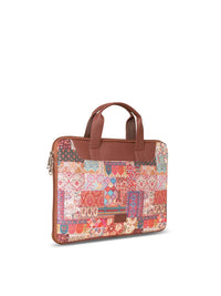 ZOUK Women Brown & Pink Printed Jute Laptop Sleeve