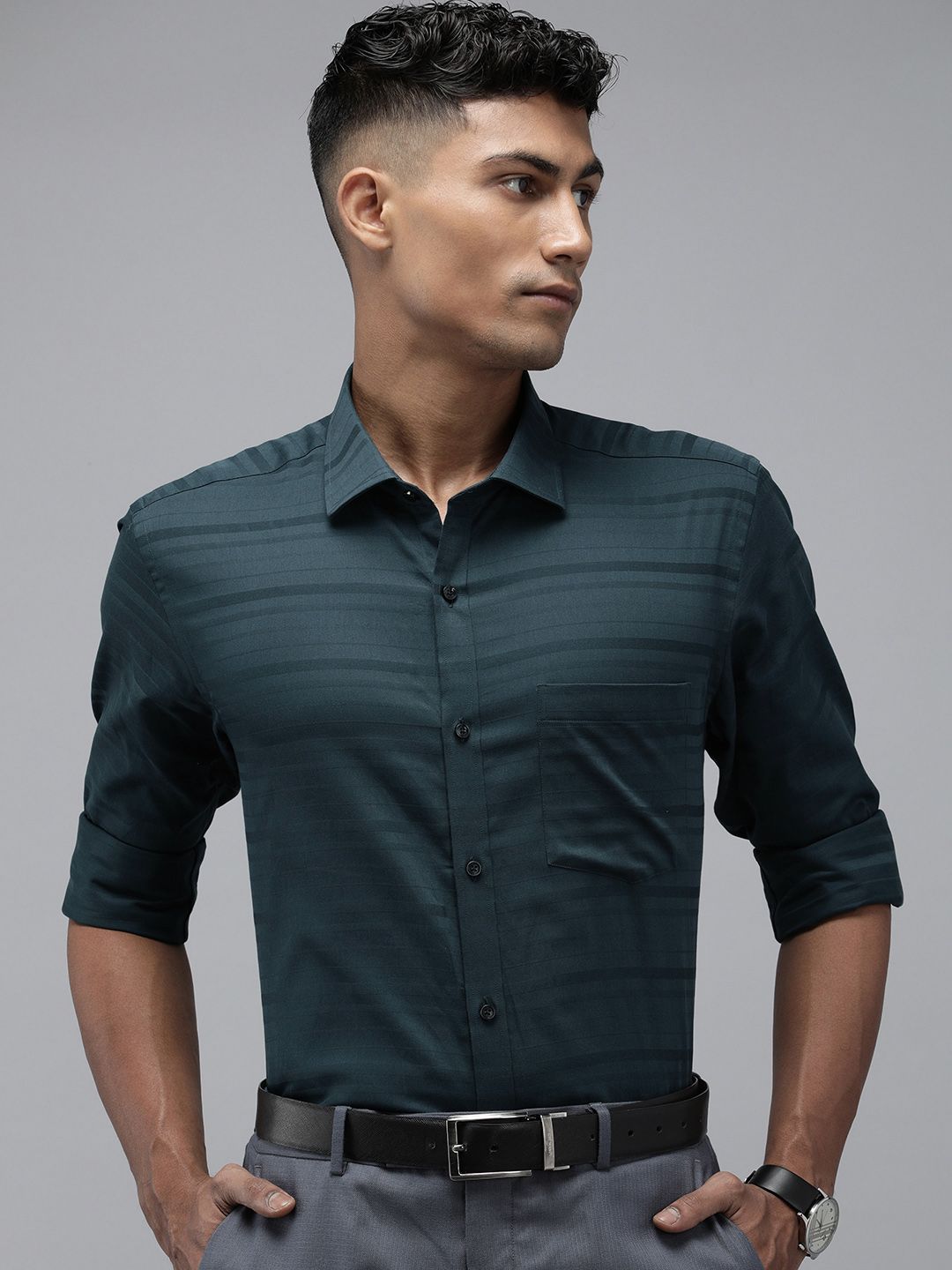 Park Avenue Slim Fit Horizontal Stripes Pure Cotton Formal Shirt