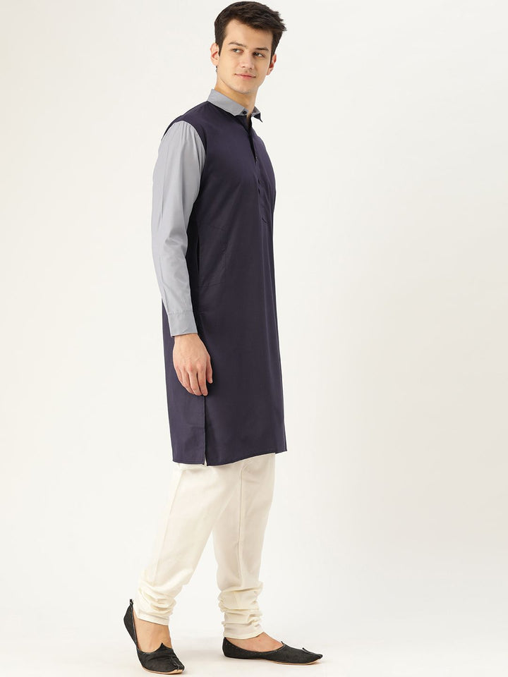 SOJANYA Men Navy Blue Solid Straight Kurta