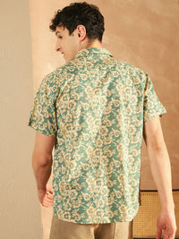 DENNISON Smart Floral Printed Spread Collar Cotton Oversized Lightweight Casual Shirt