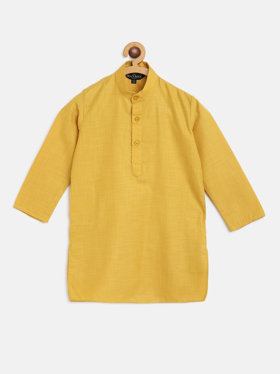 SOJANYA Boys Mustard Yellow Solid Mandarin Collar Straight Kurta