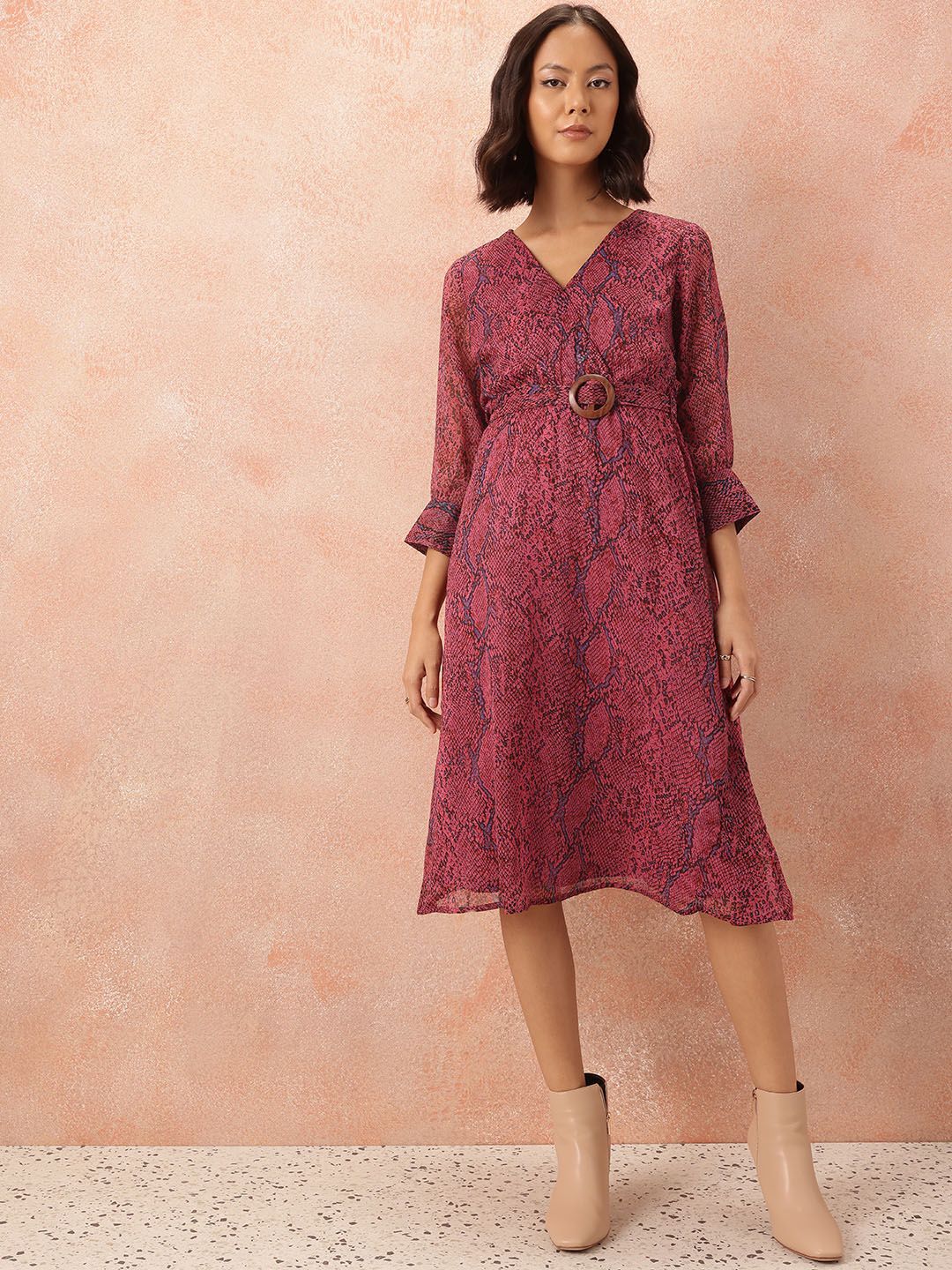 all about you Animal Print Midi Wrap Dress with Belt