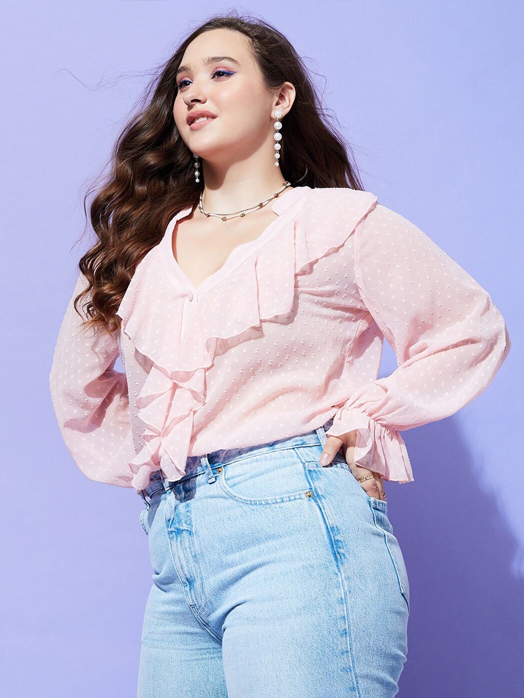 Berrylush Curve V-Neck Georgette Top