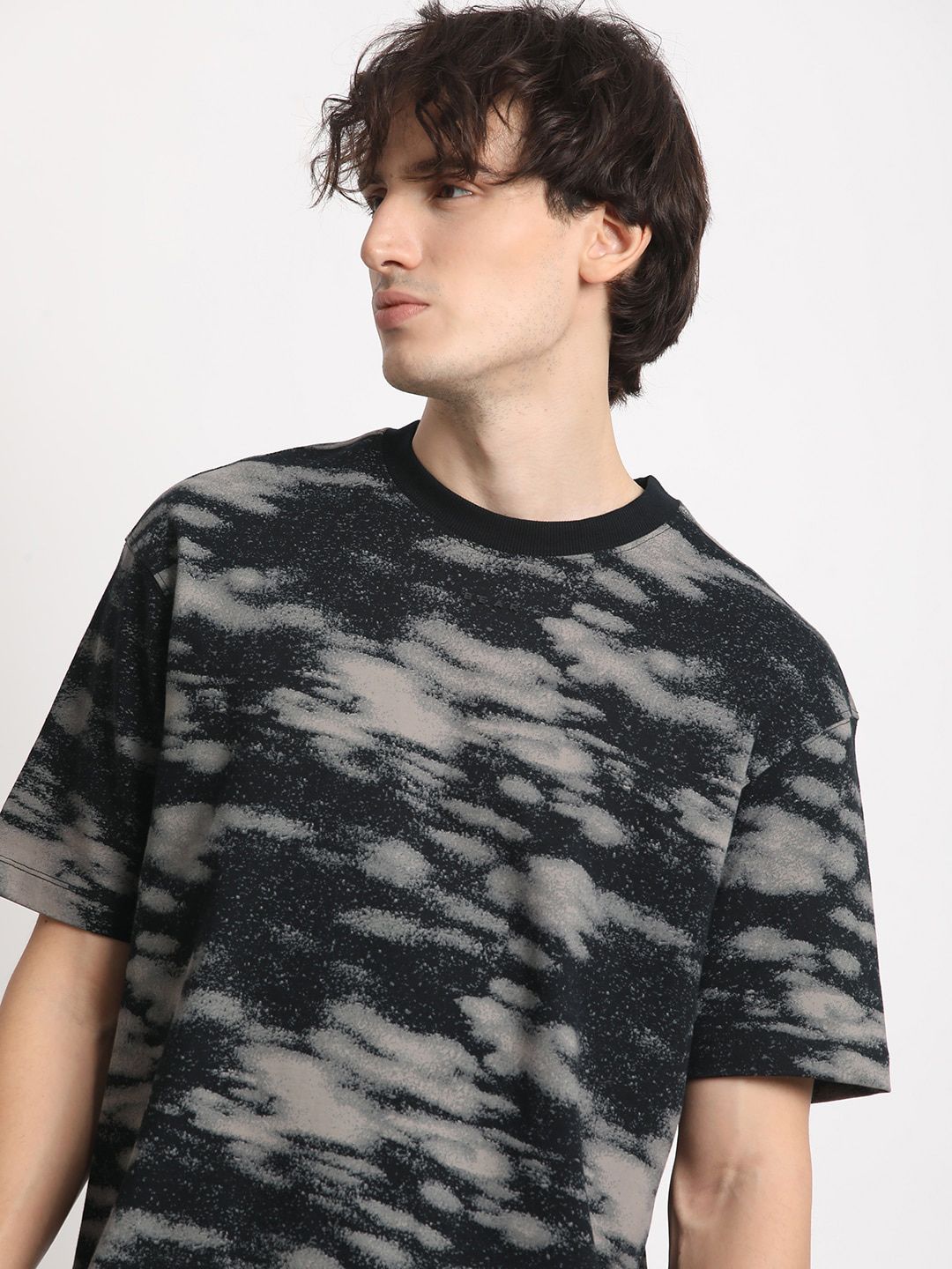 THE BEAR HOUSE Abstract Printed Round Neck Oversized Cotton T-shirt