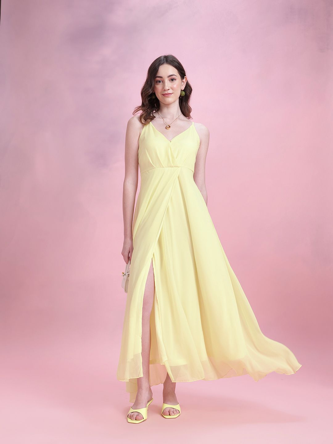 DressBerry Front Slit Shoulder Straps Maxi Dress