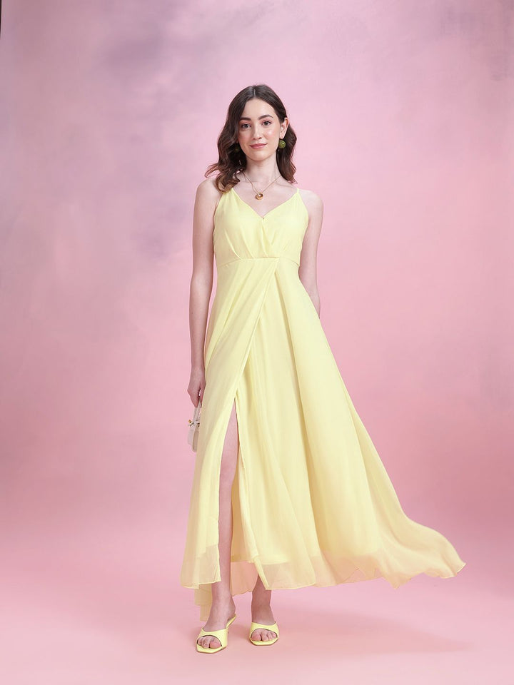 DressBerry Front Slit Shoulder Straps Maxi Dress