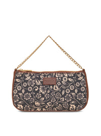ZOUK Black Floral Printed Structured Baguette Bag with Applique