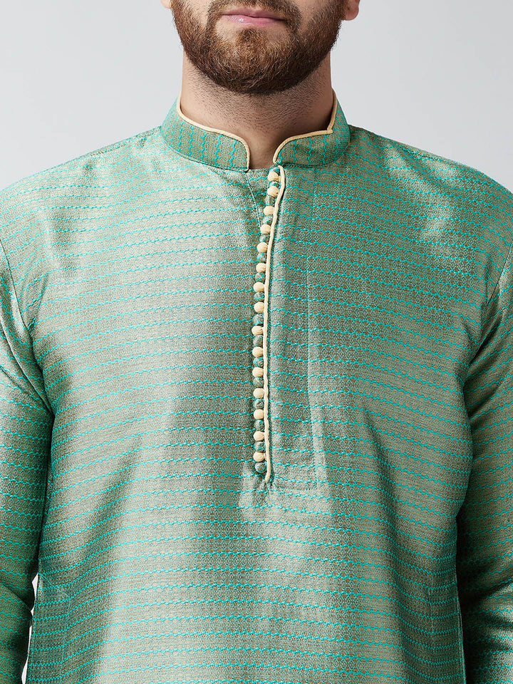 SOJANYA Men Green Woven Design Straight Kurta