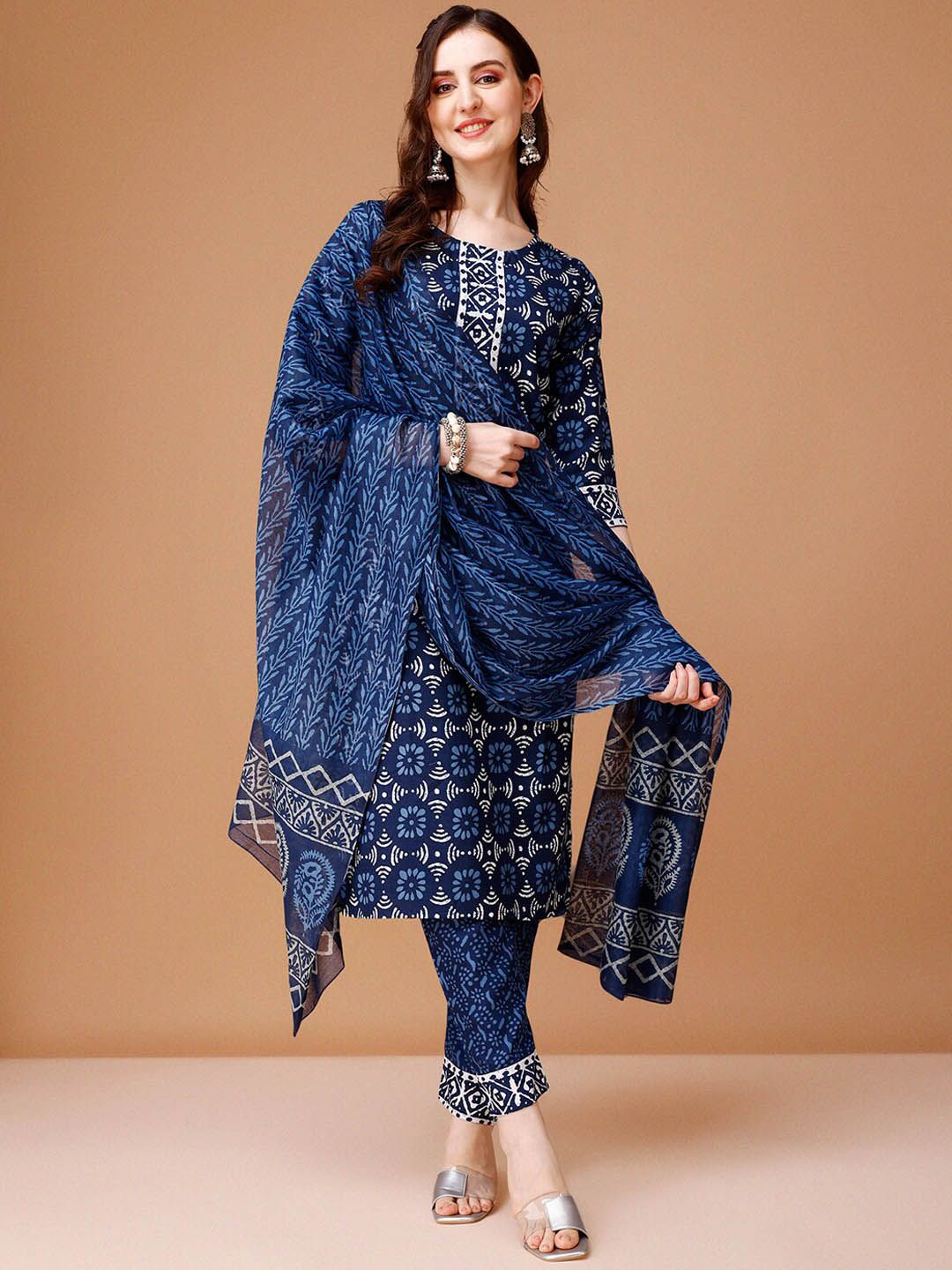 KALINI Floral Printed Kurta & Trousers With Dupatta