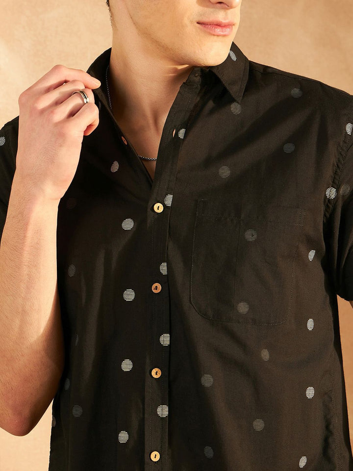 DENNISON Smart Polka Dot Printed Spread Collar Cotton Oversized Lightweight Shirt