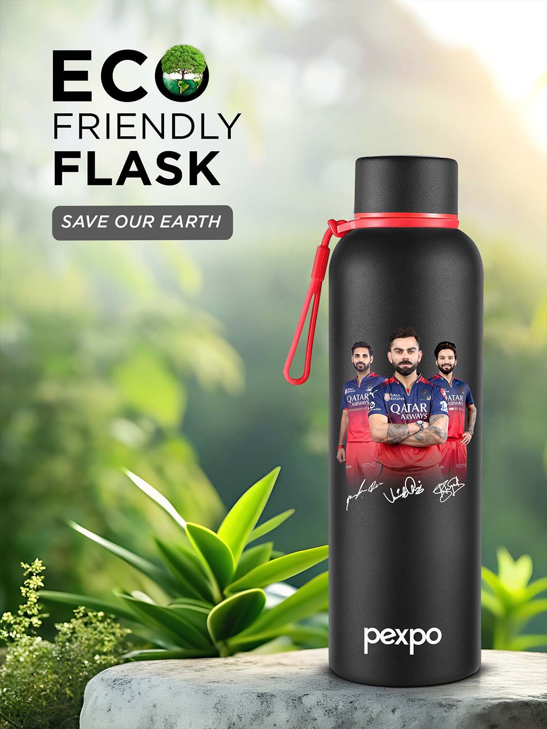 Pexpo Black Single Stainless Steel Double Wall Vacuum Water Bottle