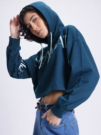 DressBerry Printed Hooded Boxy Crop Sweatshirt