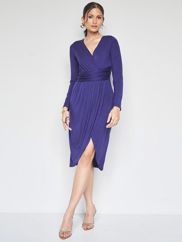 AND V-Neck Tulip Midi Sheath Dress