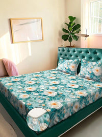 Moda Rapido X KLOTTHE Turquoise Biru & Putih Bunga 300 TC Cadar King dengan 2 Sarung Bantal