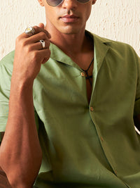 Dennison Solid Cuban Collar Comfort Fit Shirt With Shorts Co-ords