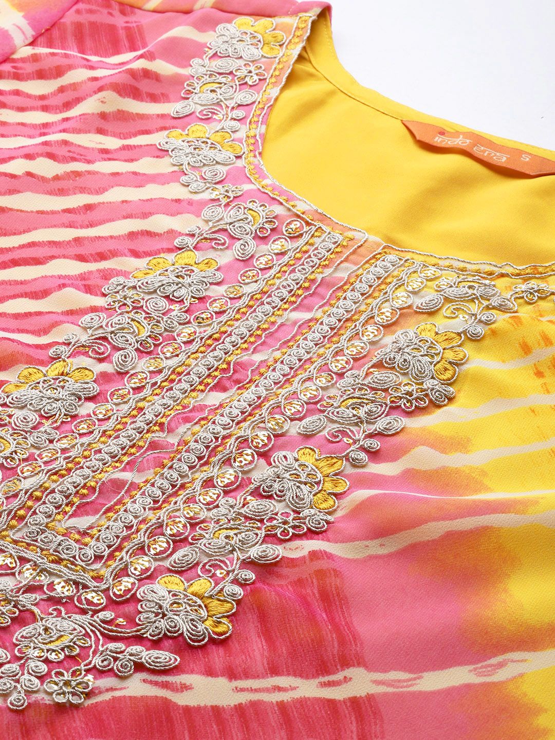 Indo Era Leheriya Embroidered Georgette Kurta